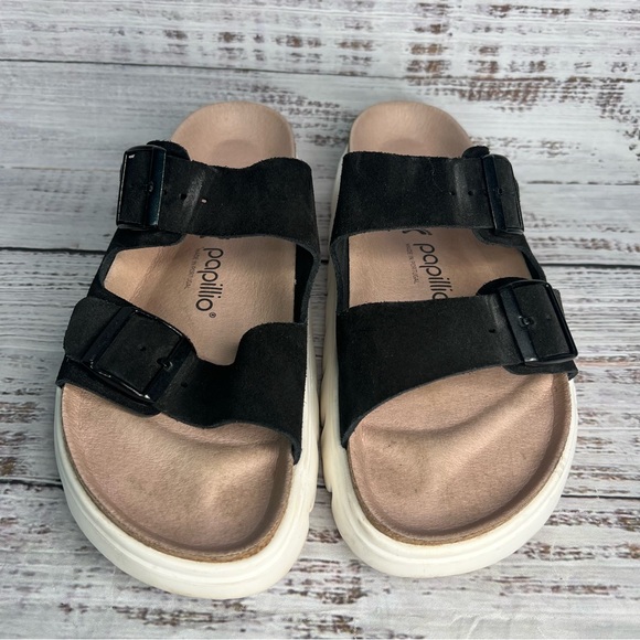 Birkenstock Papillio Arizona Platform Suede Leather Chunky Suede Black Size 41 - Picture 2 of 10